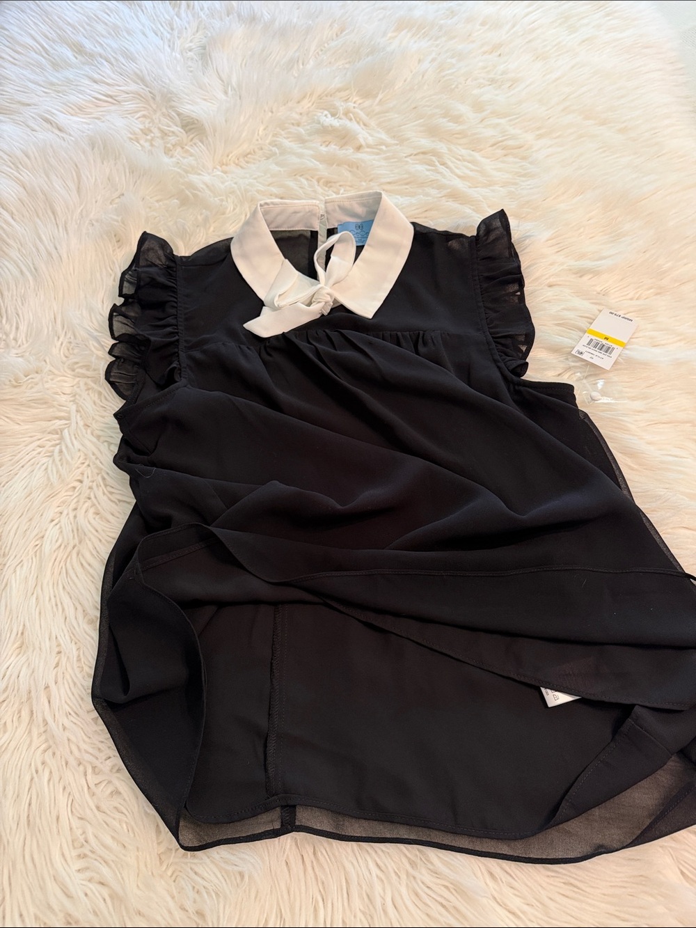 CeCe Black Sleeveless Blouse with White Tie Collar size M length 26” bust 36” - Picture 7 of 8